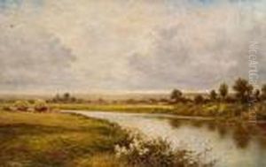 Hay Carts And Figures Beside A Meandering River Hay Carts And Figures Beside A Meandering River