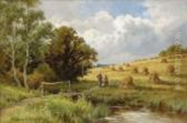 A Summer Landscape With Figures In A Hay Field - view 1