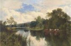 Cattle Watering On A Summer's Day by Henry Hillier Parker