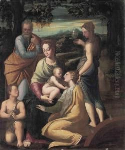 The Holy Family With The Infant
Saint John The Baptist, Saintsmargaret And Mary Magdalene by Girolamo Francesco Maria Mazzola (Parmigianino)