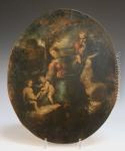 Oval Landscape With The Holy Family by Girolamo Francesco Maria Mazzola (Parmigianino)