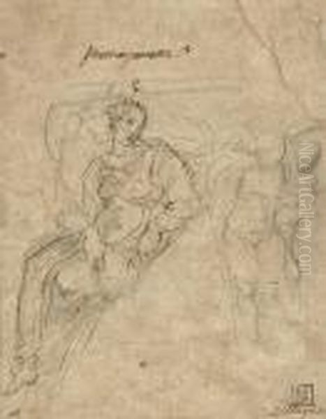 Study For A Spandrel Design With A Female Figure And A Subsidiarystudy Of Two Angels - view 1