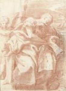 A Sleeping Female Figure, A Winged Putto Beside Her With A Swordresting Behind Them by Girolamo Francesco Maria Mazzola (Parmigianino)