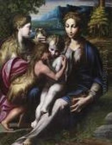 Madonna And Child, With John And Mary Magdalene. by Girolamo Francesco Maria Mazzola (Parmigianino)