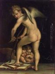 Cupid Carving His Bow. by Girolamo Francesco Maria Mazzola (Parmigianino)