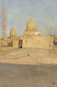 A figure on sand dunes befoe a Cairo Mosque by Sir William Blake Richmond