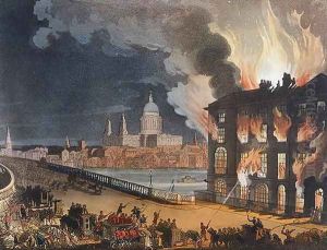Fire in London, from the Microcosm of London, or London in Miniature, Vol. II, by Rudolph Ackerman, engraved by J. Bluch by T. Rowlandson & A.C. Pugin