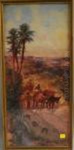 Pack Mules And Travelers In A Middle Eastern Landscape by Paul Pascal