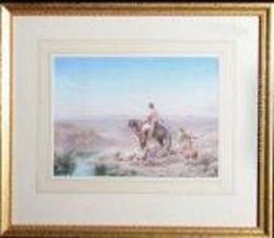 An Arab Horseman And A Shepherd On A Ridge Overlooking Thedessert by Paul Pascal