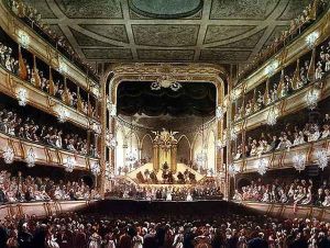 Covent Garden Theatre, 1808, from Ackermanns Microcosm of London engraved by J. Bluck fl.1791-1831 by T. Rowlandson & A.C. Pugin