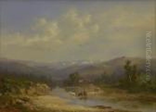 River Scenes With Figures And Cattle - view 1
