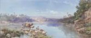 Les Moutons Et Le Chamelier Presde La Riviere