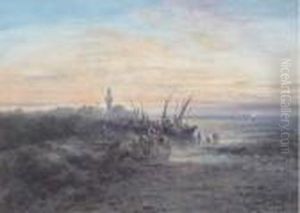 A North African Coastline With Fishermen At Dawn by Paul Pascal