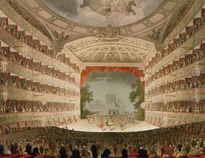 Kings Theatre Opera House, engraved by J. Bluck, pub. by Ackermanns Repository of Arts by T. Rowlandson & A.C. Pugin