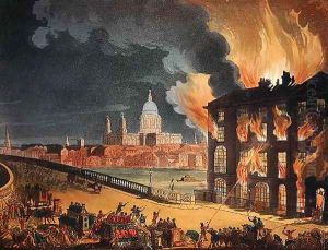 Fire at Albion Mill, Blackfriars Bridge, from Ackermanns Microcosm of London c.1808-11 2