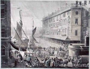 Billingsgate Market, engraved by J. Bluck fl.1791-1819 by T. Rowlandson & A.C. Pugin