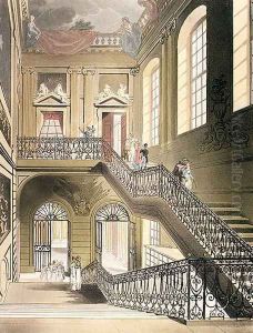 The Hall and Staircase from the British Museum from Ackermanns Microcosm of London by T. Rowlandson & A.C. Pugin