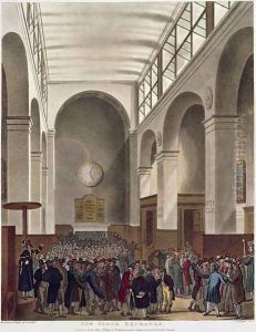 The New Stock Exchange, Bartholomew Lane, from Ackermanns Microcosm of London, published 1809 by T. Rowlandson & A.C. Pugin