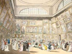 Exhibition Room, Somerset House, from Ackermanns Microcosm of London, 1808 by T. Rowlandson & A.C. Pugin