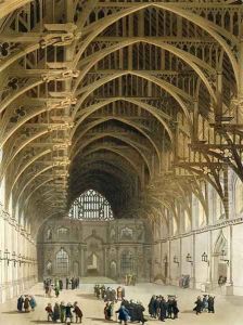 Westminster Hall, engraved by J. Bluck fl.1791-1831 pub. by R. Ackermann, 1809