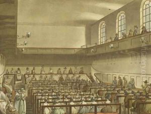Quakers Meeting from Ackermanns Repository of Arts, aquatinted by Joseph Constantine Stadler fl.1780-1812, pub. in 1809