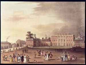 Queens Palace, St. Jamess Park, from Ackermanns Microcosm of London by T. Rowlandson & A.C. Pugin