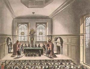 Coopers Hall, Lottery Drawing, from Ackermanns Microcosm of London