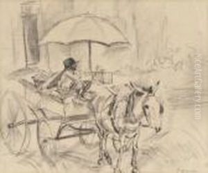 Donkey And Cart With Boy And Market Produce by Jules Pascin