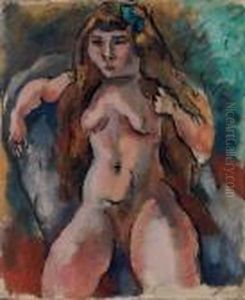 Jeune Fille Au Ruban Bleu by Jules Pascin