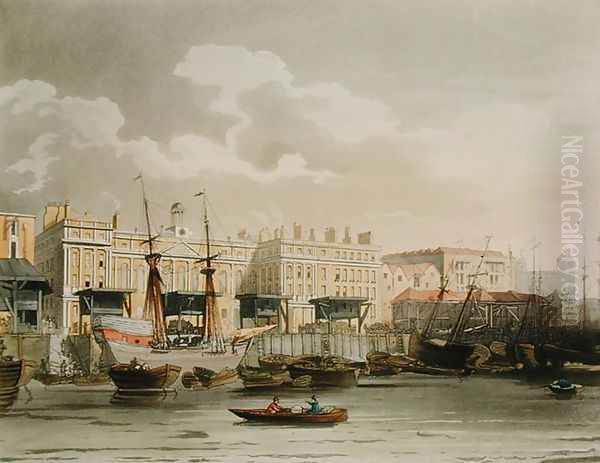 Custom House from the River Thames, from Ackermanns Microcosm of London, engraved by John Bluck fl.1791-1819, 1808 - view 1