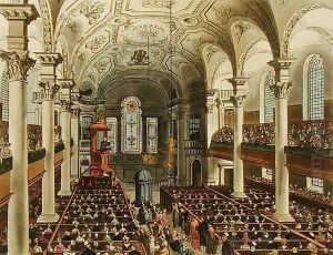 St Martins in the Fields, from Ackermanns Microcosm of London, engraved by Joseph Constantine Stadler fl.1780-1812, 1809 by T. Rowlandson & A.C. Pugin