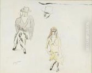 Couple Assis Et Scene De Cirque by Jules Pascin