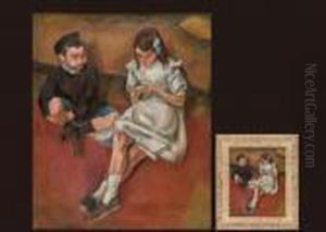 Un Garcon Et Une Fille Assis Dos Au Mur ?garcon?c?? by Jules Pascin