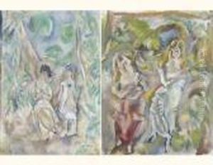 Printemps, 1917 - Deux Femmes Dans Un Paysage by Jules Pascin