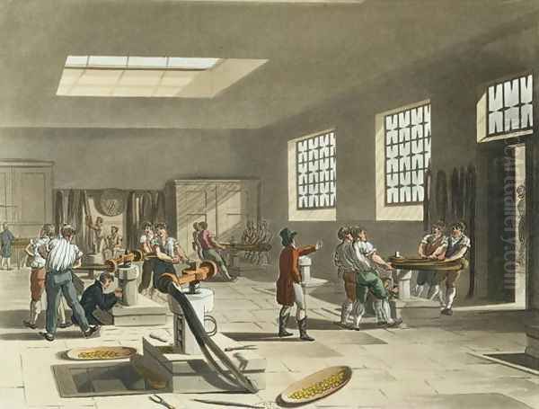 Royal Mint, Stamping Room from Ackermanns Microcosm of London - view 1