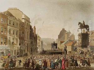 The Pillory, engraved by J. Bluck fl.1791-1831 from The Microcosm of London, pub. by Rudolph Ackermann 1764-1834 1808 by T. Rowlandson & A.C. Pugin