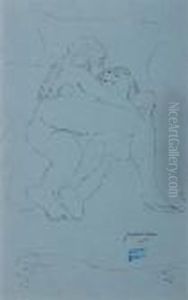 Two Girls Embracing by Jules Pascin