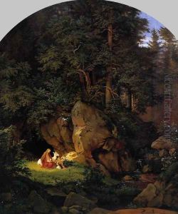 Genoveva in the Forest Seclusion 1841 by Adrian Ludwig Richter