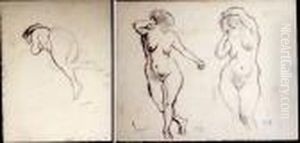 Etudes De Nus / Le Modele Couche (recto Verso) by Jules Pascin