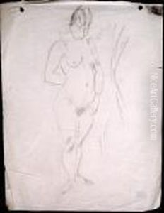 Nu D'atelier - Debout Tete Baissee by Jules Pascin