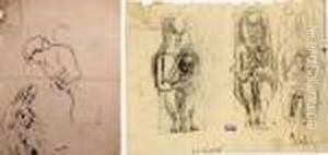 Etudes De Vierge A L'enfant / Deux Etudes De Femme (recto Verso) by Jules Pascin