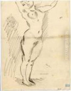 Nu De Face Aux Bras Leve by Jules Pascin