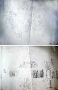 Porcelain (sic), Planche De 7 Etudes / Femme, Fillette Et Petit Homme (recto Verso) by Jules Pascin