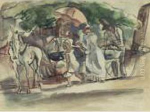 La Carosse A L'ombrelle Rosse by Jules Pascin