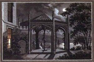 Pavilion and Greenhouse for a Gothic Mansion, from Observations on the Theory and Practice of Landscape Gardening, pub. 1802 by Humphry Repton
