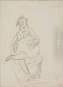 Seated Female Figure With Legs Crossed by Jules Pascin