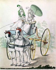 Two young ladies in calico gowns, taking an airing in a phaeton, from Gallery of Fashion by Humphry Repton