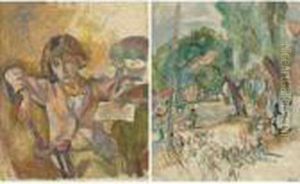 Hermine En Rose And Personnages Cubains: A Double-sided Painting by Jules Pascin