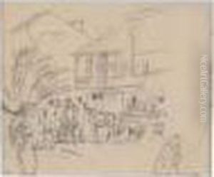 Paysage, Maisons Et Charrette, Circa 1916 by Jules Pascin