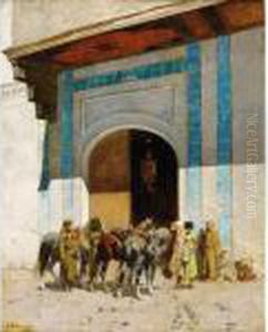 A L'entree De La Mosquee by Alberto Pasini